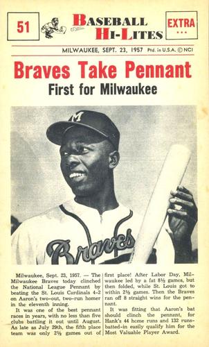 1960 Nu-Cards Baseball Hi-Lites #51 Braves Take Pennant Front