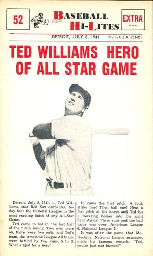 1960 Nu-Cards Baseball Hi-Lites #52 Ted Williams Hero Of All Star Game Front