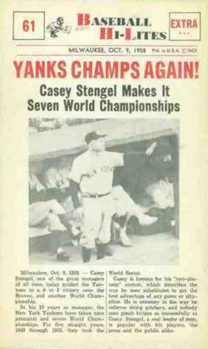 1960 Nu-Cards Baseball Hi-Lites #61 Yanks Champs Again! Front