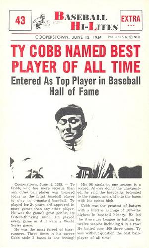 1960 Nu-Cards Baseball Hi-Lites #43 Ty Cobb Named Best Player Of All Time Front