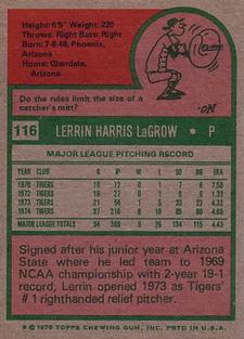 1975 Topps Mini #116 Lerrin LaGrow Back