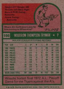 1975 Topps Mini #166 Woodie Fryman Back
