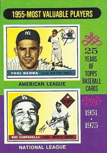 1975 Topps Mini #193 1955 MVPs (Yogi Berra / Roy Campanella) Front
