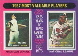 1975 Topps Mini #195 1957 MVPs (Mickey Mantle / Hank Aaron) Front
