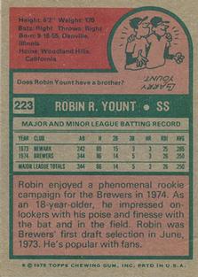 1975 Topps Mini #223 Robin Yount Back