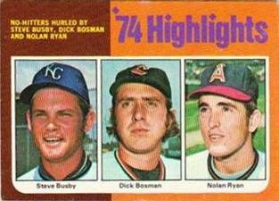1975 Topps Mini #7 Steve Busby / Dick Bosman / Nolan Ryan Front