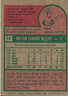 1975 Topps Mini #14 Milt Wilcox Back