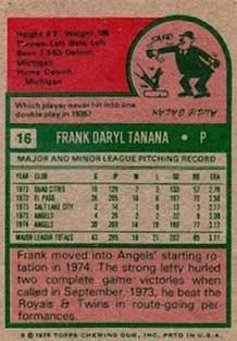 1975 Topps Mini #16 Frank Tanana Back