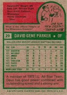 1975 Topps Mini #29 Dave Parker Back