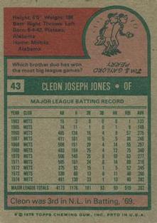 1975 Topps Mini #43 Cleon Jones Back