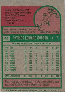 1975 Topps Mini #44 Pat Dobson Back