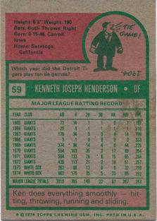 1975 Topps Mini #59 Ken Henderson Back