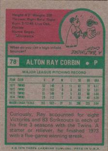1975 Topps Mini #78 Ray Corbin Back