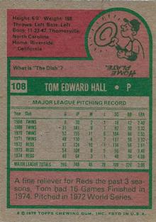 1975 Topps Mini #108 Tom Hall Back