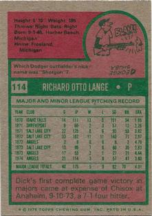 1975 Topps Mini #114 Dick Lange Back