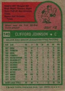 1975 Topps Mini #143 Cliff Johnson Back