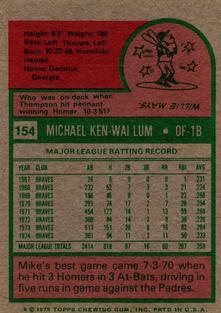 1975 Topps Mini #154 Mike Lum Back