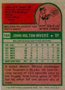 1975 Topps Mini #164 Mickey Rivers Back