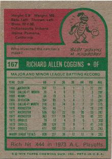 1975 Topps Mini #167 Rich Coggins Back
