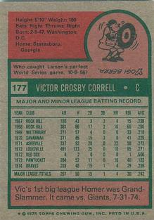 1975 Topps Mini #177 Vic Correll Back