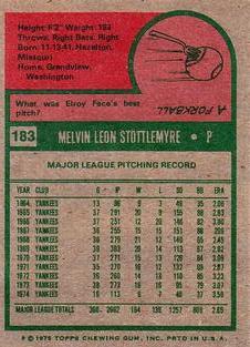 1975 Topps Mini #183 Mel Stottlemyre Back
