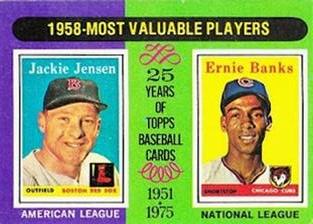 1975 Topps Mini #196 1958 MVPs (Jackie Jensen / Ernie Banks) Front