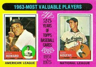 1975 Topps Mini #201 1963 MVPs (Elston Howard / Sandy Koufax) Front