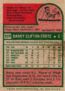 1975 Topps Mini #229 Barry Foote Back