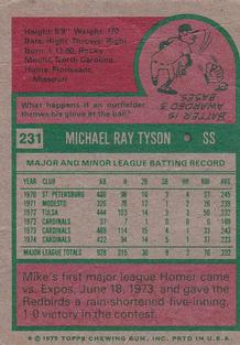 1975 Topps Mini #231 Mike Tyson Back