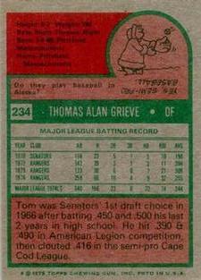 1975 Topps Mini #234 Tom Grieve Back