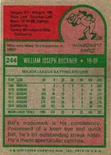 1975 Topps Mini #244 Bill Buckner Back
