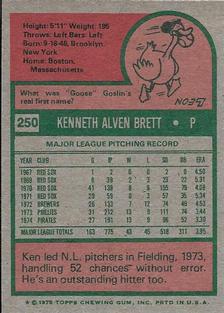 1975 Topps Mini #250 Ken Brett Back
