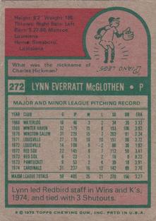 1975 Topps Mini #272 Lynn McGlothen Back