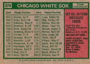 1975 Topps Mini #276 Chicago White Sox / Chuck Tanner Back