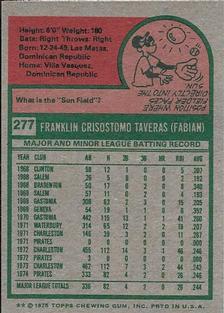1975 Topps Mini #277 Frank Taveras Back
