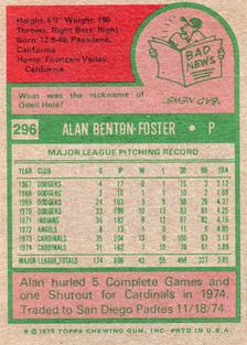 1975 Topps Mini #296 Alan Foster Back