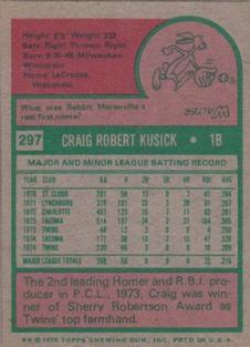 1975 Topps Mini #297 Craig Kusick Back
