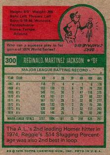 1975 Topps Mini #300 Reggie Jackson Back