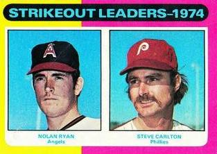 1975 Topps Mini #312 1974 Strikeout Leaders (Nolan Ryan / Steve Carlton) Front