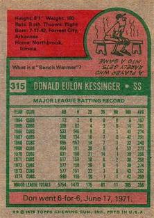 1975 Topps Mini #315 Don Kessinger Back