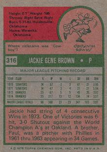 1975 Topps Mini #316 Jackie Brown Back
