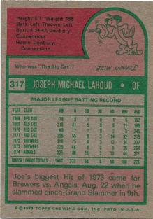 1975 Topps Mini #317 Joe Lahoud Back