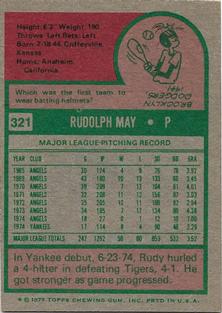 1975 Topps Mini #321 Rudy May Back