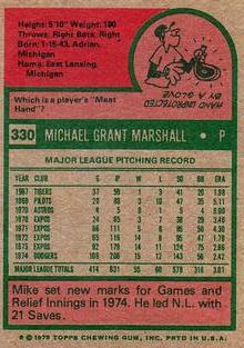 1975 Topps Mini #330 Mike Marshall Back