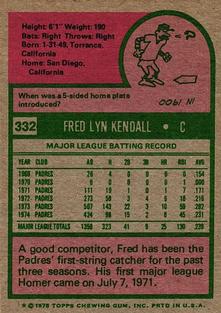 1975 Topps Mini #332 Fred Kendall Back