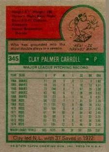 1975 Topps Mini #345 Clay Carroll Back