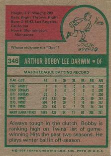 1975 Topps Mini #346 Bobby Darwin Back
