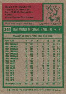 1975 Topps Mini #349 Ray Sadecki Back