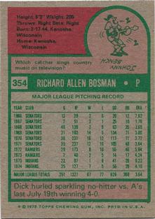 1975 Topps Mini #354 Dick Bosman Back