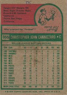 1975 Topps Mini #355 Chris Cannizzaro Back